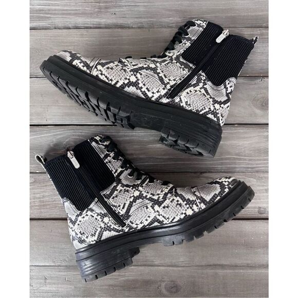 CIRCUS SAM EDELMAN GIOVANNY COMBAT Snakeskin Zip Platform BOOTS SIZE 8 - Picture 4 of 12